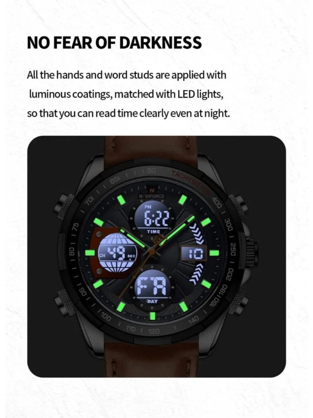 Men's Silver Gray Military Digital Analog Quartz Waterproof Leather Wrist Watch